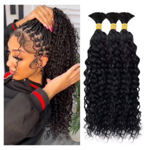 Human Braiding Hair 3 Bundles/Pack 150g Curly Water Wave Human Bulk Hair for Braiding No Weft 10A Brazilian Virgin Human braiding Hair for Boho Braids Wet and Wavy Braids Extensions (16 16 16inch)