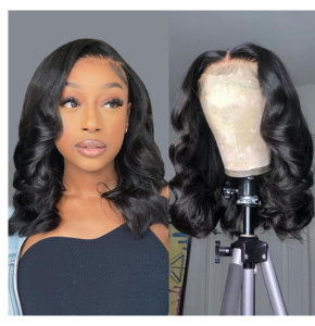 Douyin Bob Wig Human Hair 13x4 Frontal Lace Wig 14 Inch Body Wave 180% Density HD Lace Front Wigs Human Hair Pre Plucked Glueless Bob Wigs for Women Human Hair Wigs (14 inch, Natural Black)