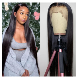 bunGiol 30 inch Lace Front Wig Straight Lace Frontal Wigs Pre Plucked with Baby Hair 180% Density 13X4 Brazilian Virgin Human Hair Wigs for Black Women Natural Black Color