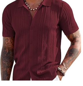 COOFANDY Men's Knit Shirts Short Sleeve Button Down Polo Shirt Fashion Casual Summer Beach Shirts