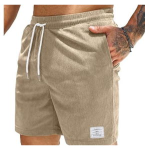 JMIERR Men's Corduroy Shorts Casual Elastic Waist Drawstring Lightweight Summer Beach Shorts