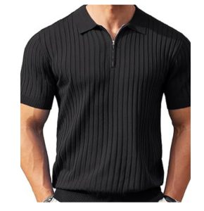 COOFANDY Men's Zipper Polo Shirts Short Sleeve Ribbed Knit Polo T Shirts Fashion Casual Golf Shirts