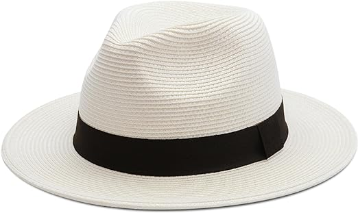 Joywant Womens Straw Fedora Beach Sun Hat, Packable Wide Brim Panama Hat for Women UV UPF50+ Summer Hat-Abby